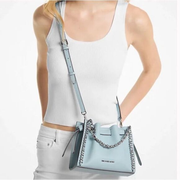 NEW! Michael Kors Baby Blue Mina Small Chain Crossbody Bag - Picture 3 of 4
